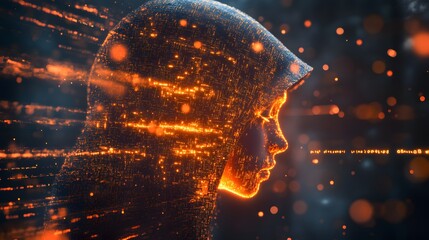 Poster - Enigmatic Silhouette of a Person Surrounded by a Matrix of Glowing Particles and Light Trails Representing Data and Technology in a Futuristic Setting