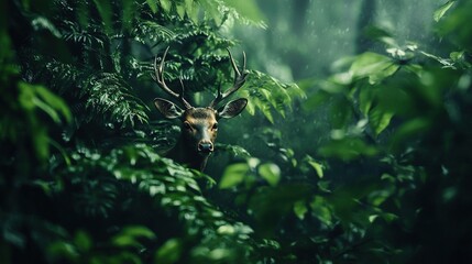 Poster -   Deer amidst lush greenery