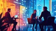 © azkiyanaila taleta - Businesspeople meeting at night, city view.