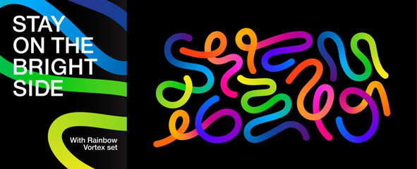Leinwandbilder - Color Gradient Line Shapes. Abstract Wavy Ribbons. Vector Rainbow Spiral Design Elements