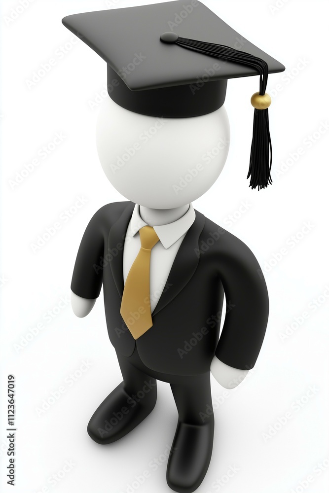 3D model of a graduate in a cap and gown symbolizes education and ...