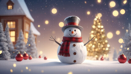 Wall Mural - snowman in the snow