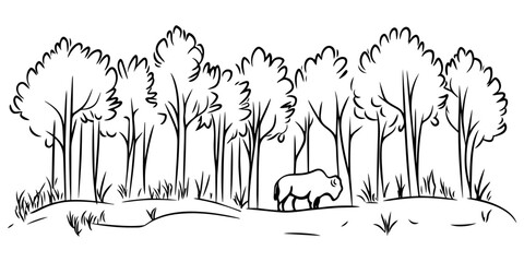 Wall Mural - hand-drawn woodland scene with a bison vector set