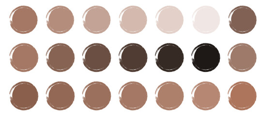 Poster - Mocha Mousse color of the year 2025 ink brush circles set. Vector grunge round shape for social media design, cosmetics catalog