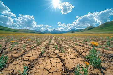 Wall Mural - Where water once flowed, climate change has left behind a dry, eroded field in the Atacama Desert, forming an intricate textured pattern that highlights the effects of global warming.