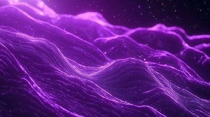 Wall Mural - Abstract purple glowing waves with particle effect.