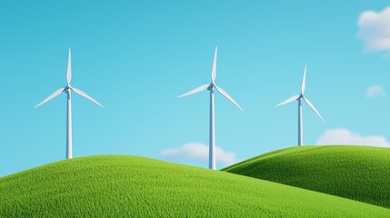 Wall Mural - Wind turbines located in a mountainous wind farm. Sustainable energy generation.