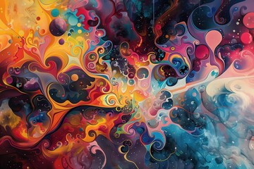 Leinwandbilder - Colorful abstract design featuring swirling patterns and vibrant hues creating a cosmic atmosphere with a sense of movement and energy