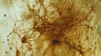 Fototapete - Close-up of amber liquid splashing.