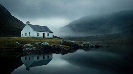 Wall Mural -   A lush green hillside next to a body of water is home to the White House, which sits beneath cloudy skies