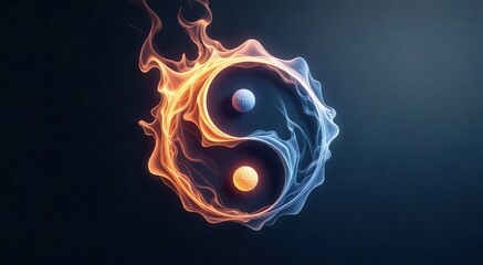 Wall Mural - Exploring the harmony of duality through fiery and serene energies in a mystical yin-yang representation