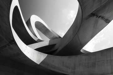 Poster - Architectural curves showcase innovative design against a cloudy sky in a modern urban setting