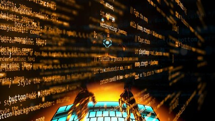 Wall Mural - artificial intelligence robot typing on holographic keyboard. high tech ai animation