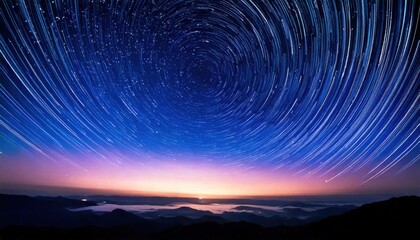 Wall Mural - celestial night sky cosmic nebula deep blue and purple pink hues with stars and light trails beautif