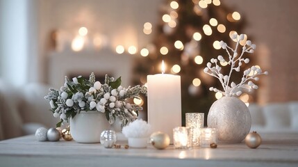 Wall Mural - Christmas  table decoration with candle