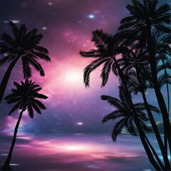 Wall Mural - palm trees silhouettes on bright night background