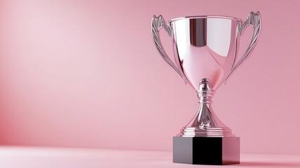 Wall Mural - Shiny silver trophy with handles on pink background
