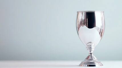 Wall Mural - Shiny silver trophy cup on plain background