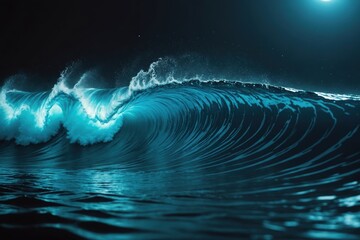 Wall Mural - wave background with elegant blue neon wave effect. premium design for wallpaper, banner, poster.