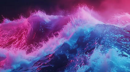 Wall Mural - futuristic pink and blue neon waves with high-speed motion and abstract lighting