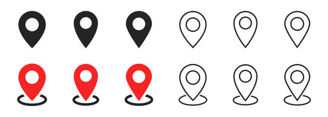 Fototapete - location map pointer icon, place pin marker sign - red gps map pointers in flat style, destination symbols. location pin line icon, Navigation sign