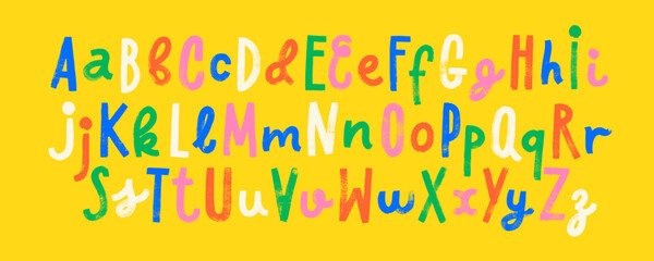 Aufkleber - Bold childish alphabet with lowercase and uppercase letters. Brush drawn funky typography.