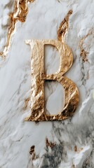 Canvas Print - Golden Letter B on Marble Background Design