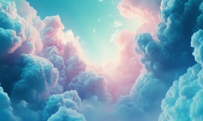 Sticker - light blue background with fluffy clouds, soft lighting, and subtle gradients peaceful sky