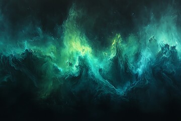 Wall Mural - dark abstract smoke clouds in green and blue on a black background, eerie and mysterious