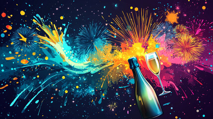 Wall Mural - Festive Celebration  Champagne  Fireworks    Abstract Art