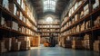 © Solikah - spacious warehouse filled with stacked boxes and a forklift for logistics