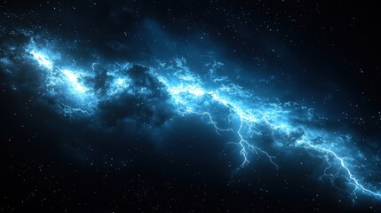 Wall Mural - A stunning depiction of a cosmic scene with blue lightning and swirling clouds in space.