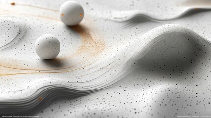 Wall Mural - abstract 3d rendering of white textured surface with spheres and gold accents.