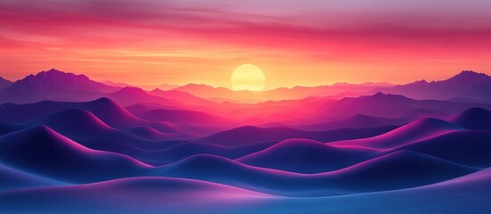 Sticker - Vibrant sunset over rolling hills and distant mountains.