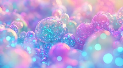 Wall Mural - abstract pastel spheres, iridescent bubbles, vibrant colors, soft focus, dreamy background.