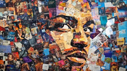 Wall Mural - Vibrant collage portrait of african young male composed of colorful paper pieces.