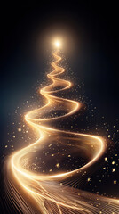 Wall Mural - A shimmering gold Christmas tree made of light swirls and stars, creating magical atmosphere