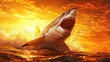 © Kritsadee - Majestic shark breaching at sunset ocean waves wildlife photography serene environment dramatic viewpoint nature's power