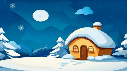 Wall Mural - A cozy house in a snowfield, blending warmth and charm in a modern cartoonstyle illustration.