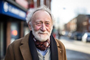 Wall Mural - Portrait of a senior man with grey hair and beard in the city