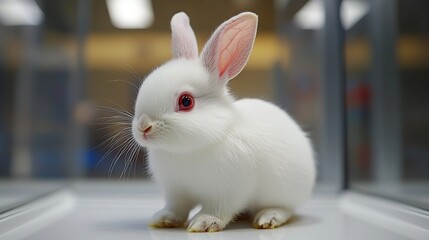 Canvas Print - Adorable white bunny rabbit with red eyes sitting on a white surface.