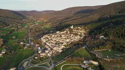 Wall Mural - A bird's eye view of one of the prettiest small towns in France - Mirmande. In the south of France in the Rhones Alpes - Drome area