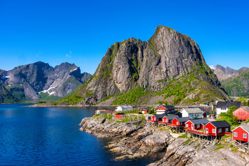 Wall Mural - hamnoy reine, a charming fishing village in the stunning lofoten islands, norway, surrounded by maje