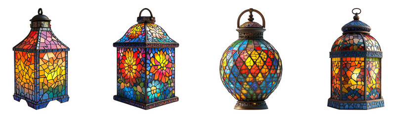 Wall Mural - Colorful Stained Glass Lanterns on Transparent Background