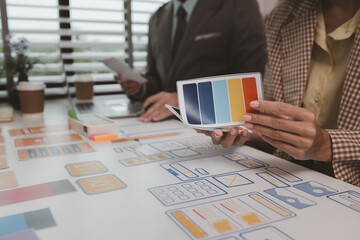 Wall Mural - process of creating an interface for a mobile app, user interface and experience concept, ux, ui, ux