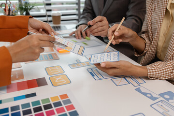 Wall Mural - process of creating an interface for a mobile app, user interface and experience concept, ux, ui, ux