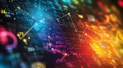 Abstract Futuristic Technology Background with Colorful Data and Network Connections