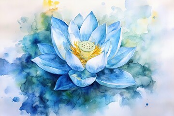 Wall Mural - Watercolor Painting Of A Blue Lotus Flower