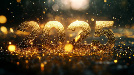 Wall Mural - Beautifully Designed Happy New Year 2025 Text with Elegant Number Artwork