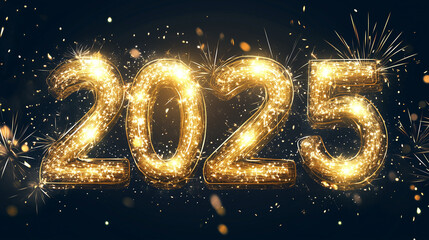 Wall Mural - Elegant Happy New Year 2025 Text Design with Beautiful Number Details